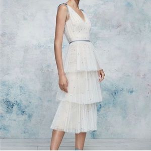 Marchesa Notte Frilled Midi Dress - size 8
